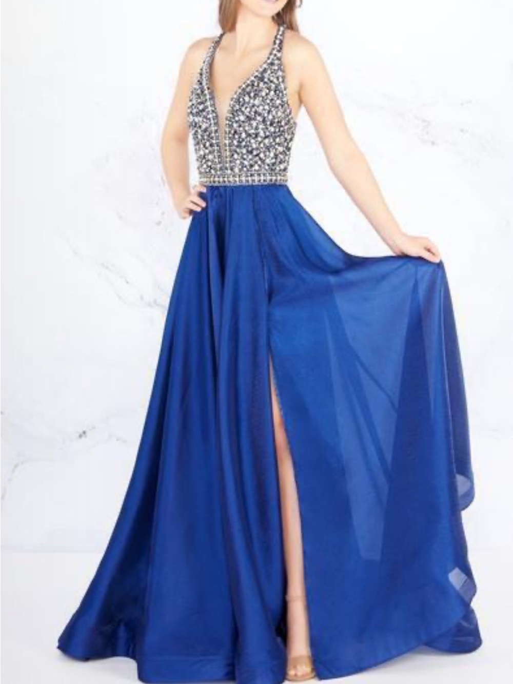 ✨ NWT MAC DUGGAL $598 NAVY BEADED GOWN ✨ Size 4